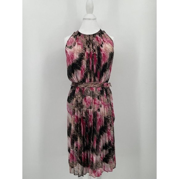 DIANE VON FURSTENBERG Pleated Open Back Belted Sleeveless Dress Pink Brown 6‎ - Picture 1 of 11